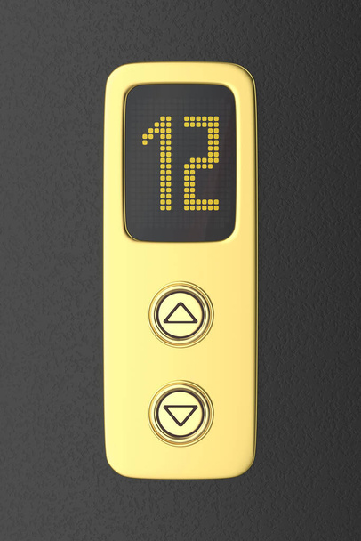 Panel de llamada de ascensor dorado en la pared - Foto, Imagen