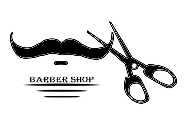 Barbershop logo isolated on white background. Logotype for barber shop. Design for man hair salon signboard. Sign with mustaches, scissors and text. Advertisement for male beauty saloon.Stock vector illustration - Вектор, зображення