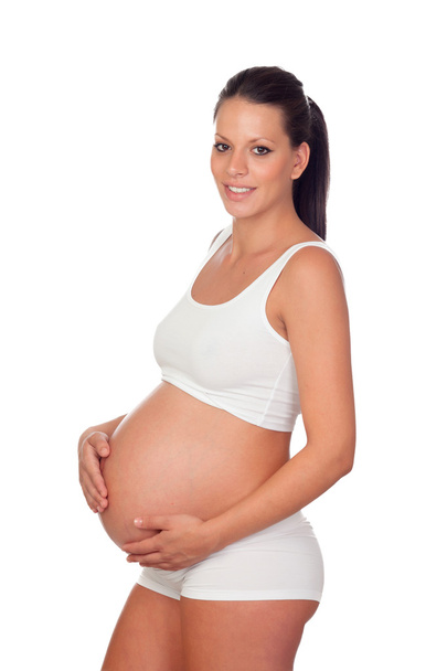 Attractive brunette pregnant girl in underwear - Fotó, kép