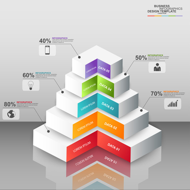 Pirámide de negocio digital 3D abstracta Infografía
 - Vector, imagen