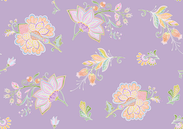 Seamless pattern with stylized ornamental flowers in retro, vintage style. - Vector, afbeelding