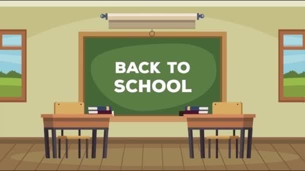 back to school lettering in chalkboard classroom scene - Footage, Video