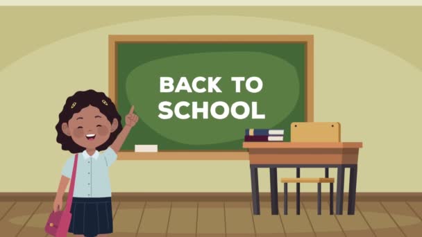 back to school lettering in chalkboard with afro schoolgirl - Footage, Video