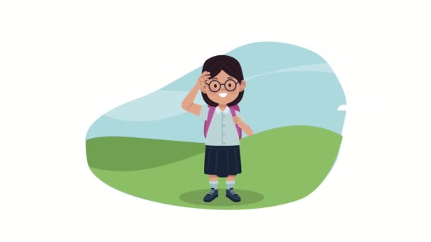 terug naar school animatie met schoolmeisje karakter - Video