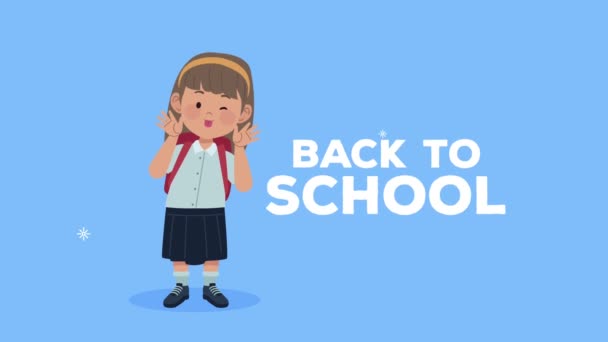 back to school lettering with schoolgirl animation - Footage, Video