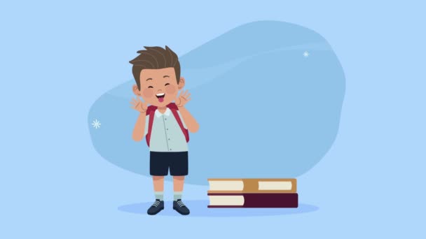 back to school animation with schoolboy and books - Filmagem, Vídeo