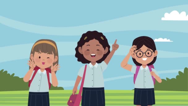 back to school animation with schoolgirls - Footage, Video