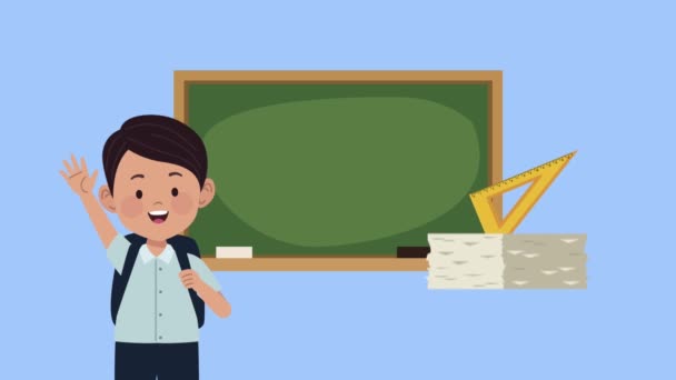 schooljongen met schoolbord animatie - Video