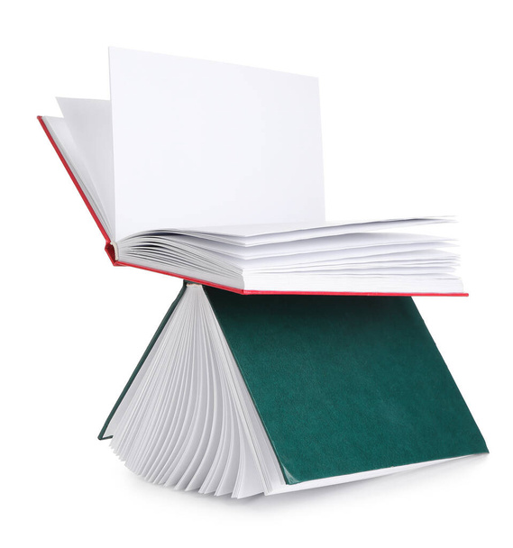 Livros voadores com páginas em branco sobre fundo branco - Foto, Imagem