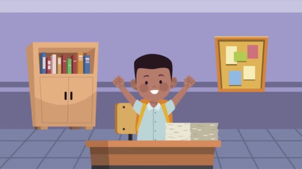 afro schooljongen in klaslokaal karakter - Video