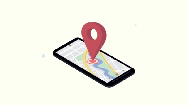 animación de servicio de ubicación gps con pin en smartphone - Metraje, vídeo