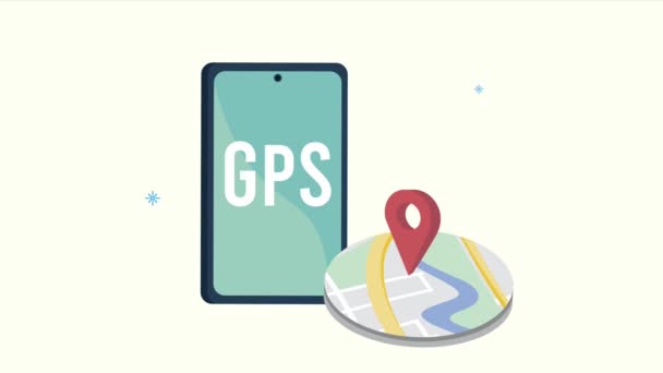 анимация сервиса gps со значком на карте и смартфоном - Кадры, видео
