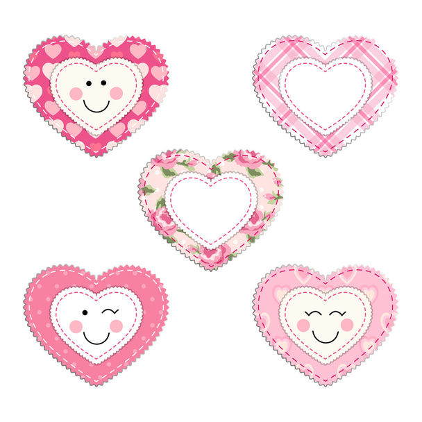 Cute fabric hearts - Vektor, Bild