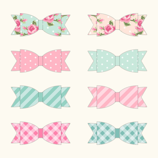 Set of 8 different retro fabric bows - Vecteur, image