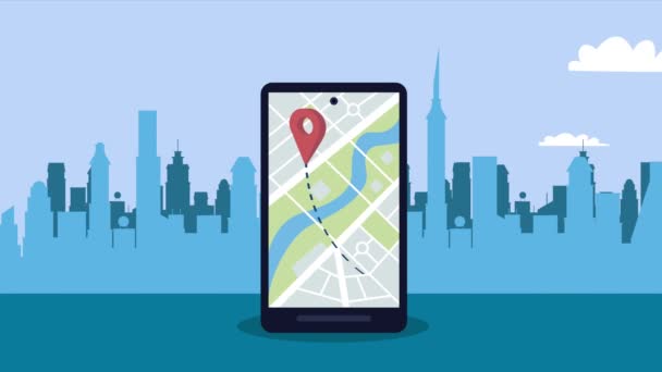 paisagem urbana com smartphone e serviço de GPS - Filmagem, Vídeo