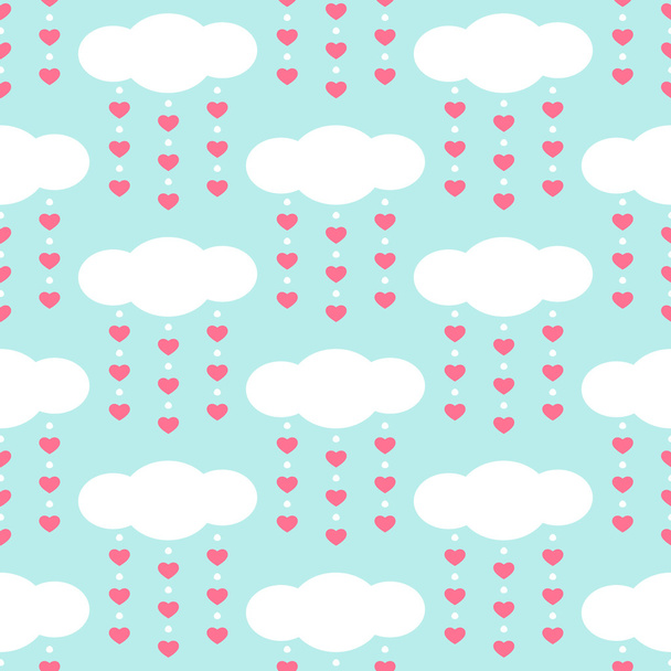 Cute baby retro seamless background as clouds with drops hearts - Vettoriali, immagini