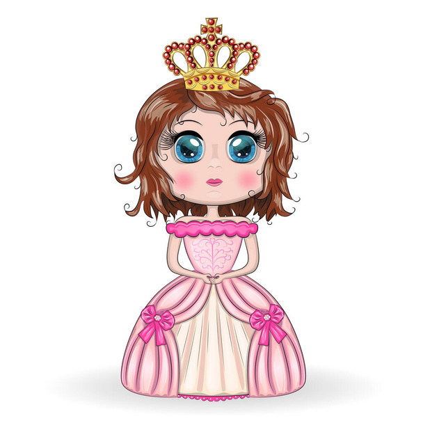 Beautiful princess standing in beautiful long pink dress - Διάνυσμα, εικόνα