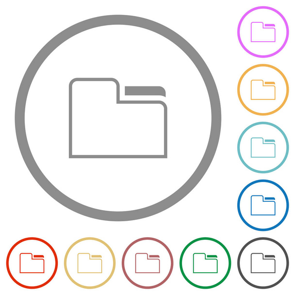 Teczka folder zarys płaskie ikony kolorów w okrągłych zarysach na białym tle - Wektor, obraz