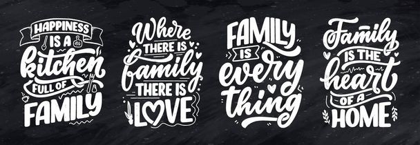 Set with hand drawn lettering quote in modern calligraphy style about family. Slogan for print and poster design. Vector - Wektor, obraz