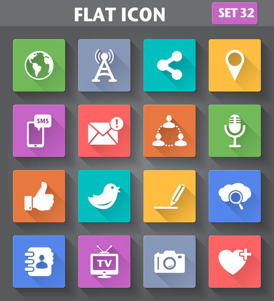 Social Network and Internet Icons set in flat style with long sh - Wektor, obraz