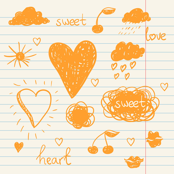 φορέα που του κιμωλία doodles. σύννεφο, καρδιές, δάφνινο στεφάνι - Διάνυσμα, εικόνα