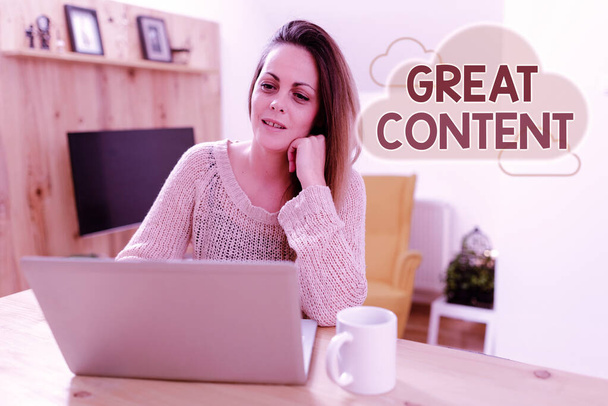 Rukopis Great Content. Obchodní koncept Spokojenost Motivační čitelnost Použitelná originalita Prohlížení a chatování v sociálních médiích, Hledání a sledování videí - Fotografie, Obrázek