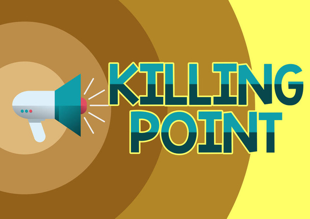 Käsitteellinen kuvateksti Killing Point. Word for Phase End Review Stage Gate Projektin arviointi No Go kuvitus äänekäs Megafonit kaiutin tehdä uusia ilmoituksia. - Valokuva, kuva