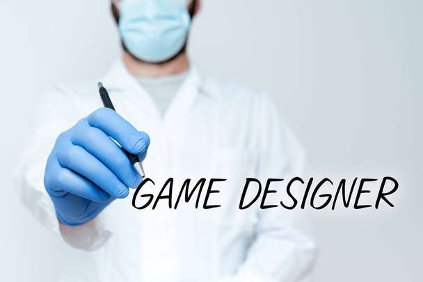 ゲームデザイナーのサインを示すインスピレーション。コンセプチュアルなフォトキャンペーンピクセル・スクリプティング・プログラマーが3Dグラフィックス・サイエンティストによる新技術のデモンストレーション、医師による医療アドバイスを提供 - 写真・画像
