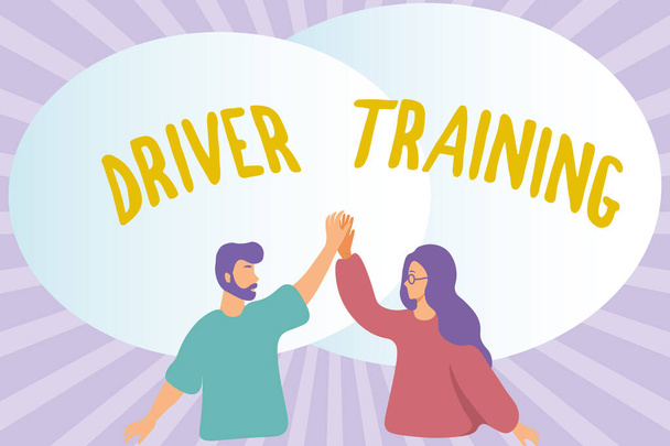 Conceptual caption Driver Training. Business idea prepares a new driver to obtain a driver s is license Happy Colleagues Illustration Giving High Fives To Each Other. - Foto, Imagem