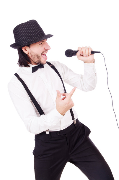 Смішний чоловік співає ізольовано на білому
 - Фото, зображення