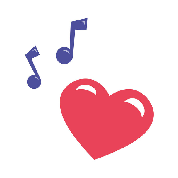 Heart symbol with musical notes. Love for music and romance. Vector isolated flat illustration on white background - Vector, Imagen