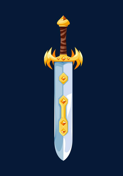 Espada enana de dibujos animados mágico espada o daga de guerrero medieval, icono de vector. Espada de caballero o arma de cuchillo de cuento de hadas con adorno dorado en la empuñadura, cuchilla mágica o sable - Vector, imagen