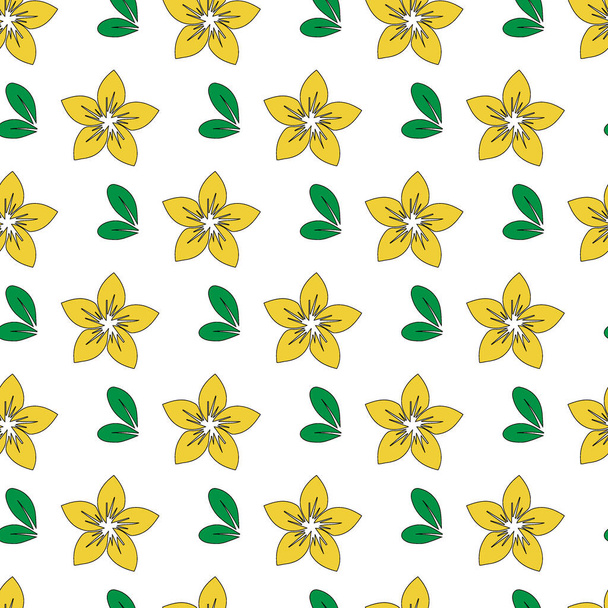 アラマンダの花と葉｜シームレスなパターンデザイン - ベクター画像