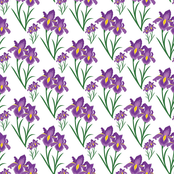 Iris flor con hoja de diseño de patrón sin costura - Vector, Imagen