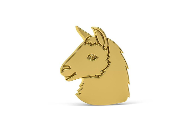 Goldenes 3D-Lama-Symbol isoliert auf weißem Hintergrund - 3D-Renderer - Foto, Bild