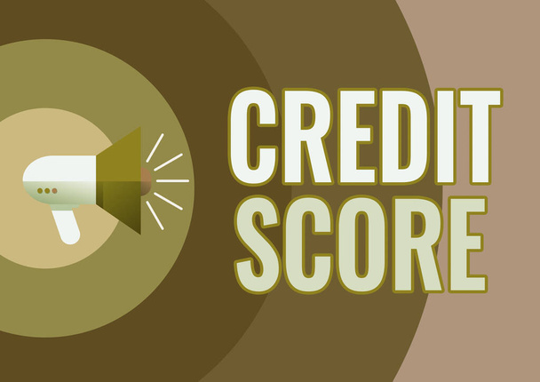 Teken met Credit Score. Business showcase Vertegenwoordigen van de kredietwaardigheid van een individu Lenders rating Illustratie van een luide megafoons Speaker maken van nieuwe aankondigingen. - Foto, afbeelding