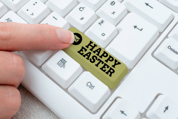 Text caption presenting Happy Easter. Concept meaning Christian feast commemorating the resurrection of Jesus Connecting With Online Friends, Making Acquaintances On The Internet - Photo, Image