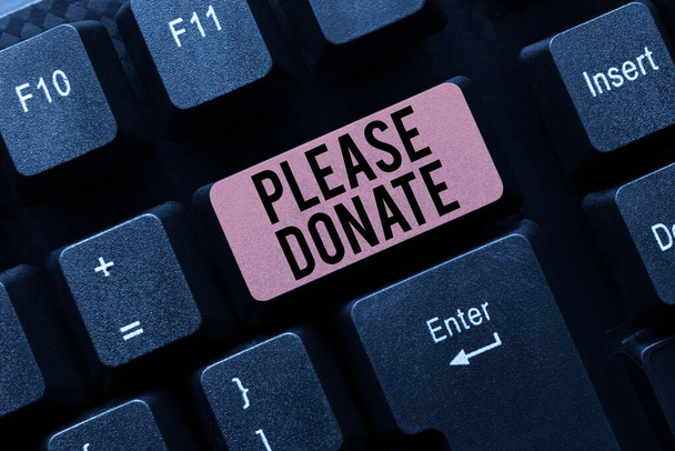 インスピレーションを示すテキスト寄付してください。企業データの保存、予算の入力、支出の記録を作成するための慈善団体への無償援助に貢献する供給のための言葉 - 写真・画像