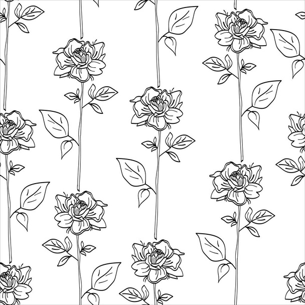 Vector seamless pattern of a rose flower with leaves. Botanical illustration. Design for prints, textile, fabric, wallpaper, paper, postcards, logos. - Vektor, Bild