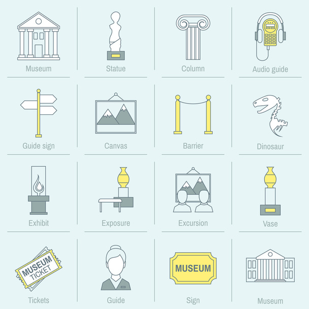 Museum icons flat line - Vector, Image