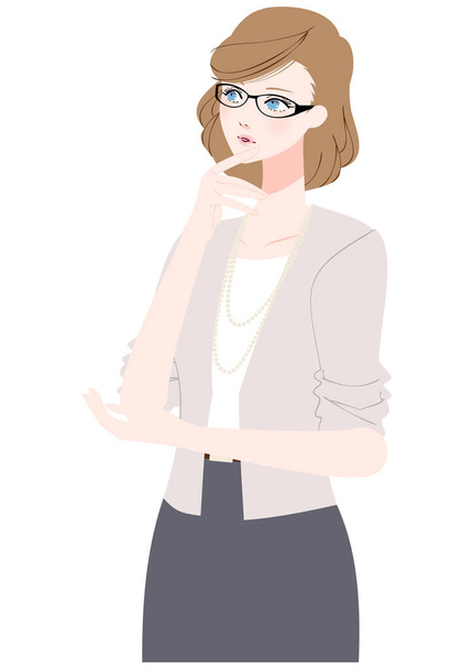 Clip art of a woman in a suit with thinking glasses - Vektor, kép
