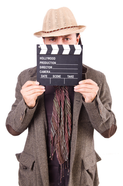 Man met filmklapbord en hoed - Foto, afbeelding