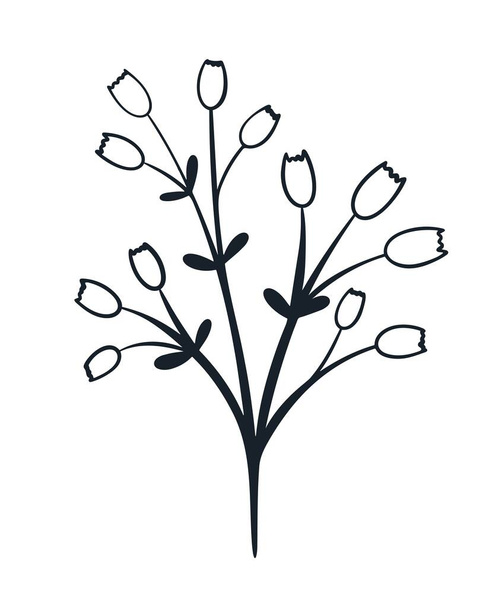 Doodle style twig with small flowers and leaves - Wektor, obraz