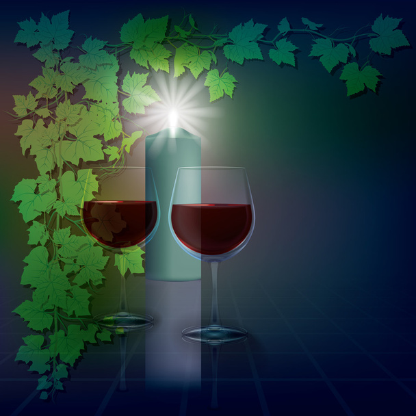 abstract illustration with candles and wineglass on blue - Vector, Image