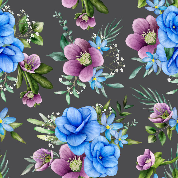 seamless pattern floral with beautiful flower watercolor - Vector, Image