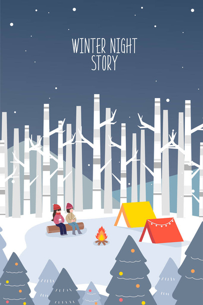 An illustration of the cozy winter night scenery - Vector, Image