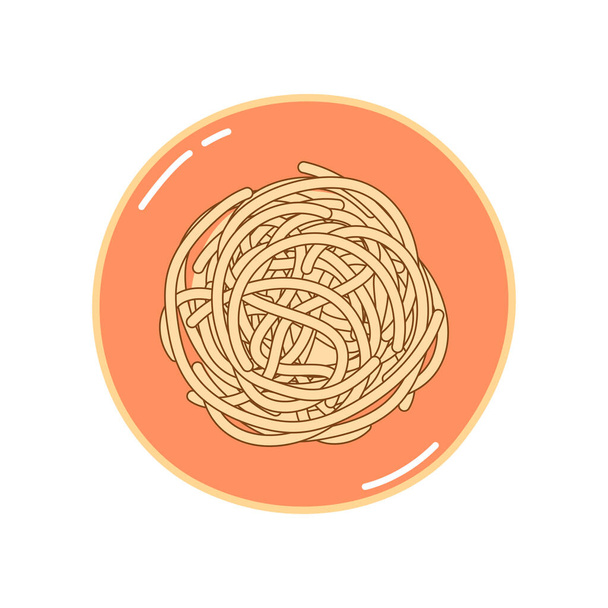 Макароны со спагетти в тарелке. Векторный рисунок. Иллюстрация традиционной итальянской кухни. Ручное изображение - Вектор,изображение