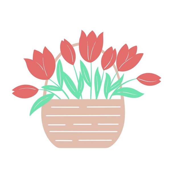 Basket with spring flowers isolated vector illustration - Vektor, kép