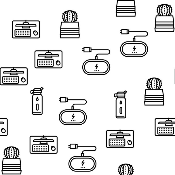 Workplace Accessories And Tools Vector Seamless Pattern - Vetor, Imagem