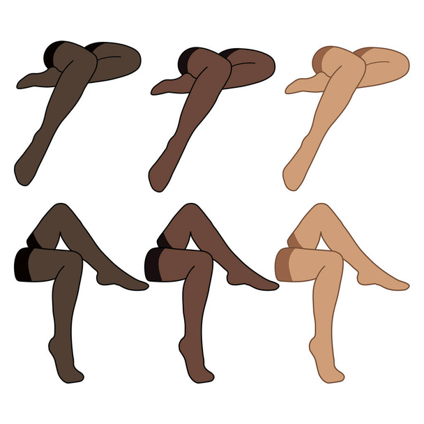 Ženy v různých barvách jednoduché minimalistické vektorové ikony. Ženské nohy nastaveny. Barevná noha, vektorová ilustrace. Žena noha vektor izolované na bílém pozadí. - Vektor, obrázek